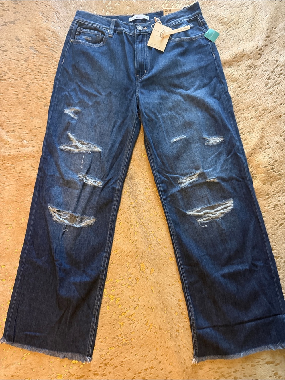 NWT KanCan High Rise, Distressed Wide-Leg Jeans - Dark Blue